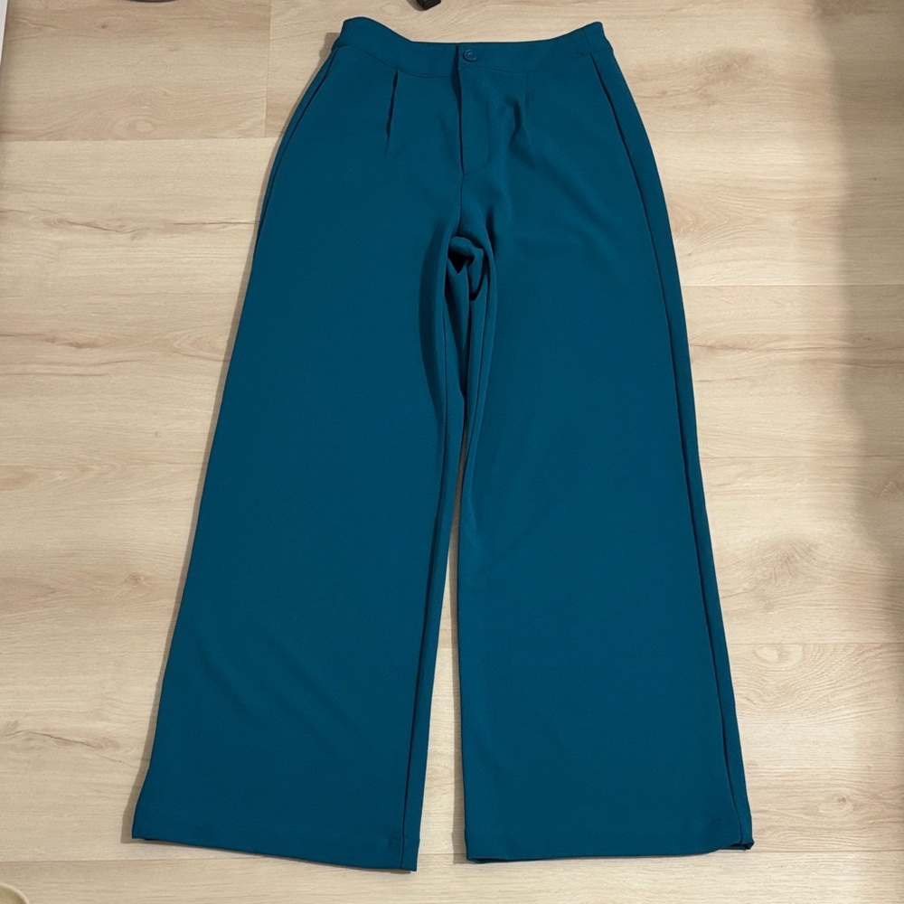 Sincerely Jules Teal Wide-Leg Pants chic size small casual, elegant casual